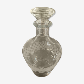 Vintage liqueur carafe engraved white motifs