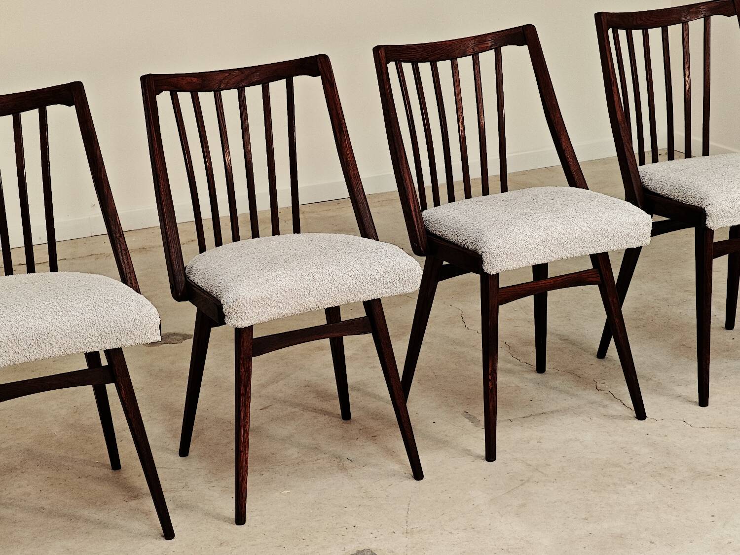 Set of 4 grey bouclette chairs by Antonin Suman