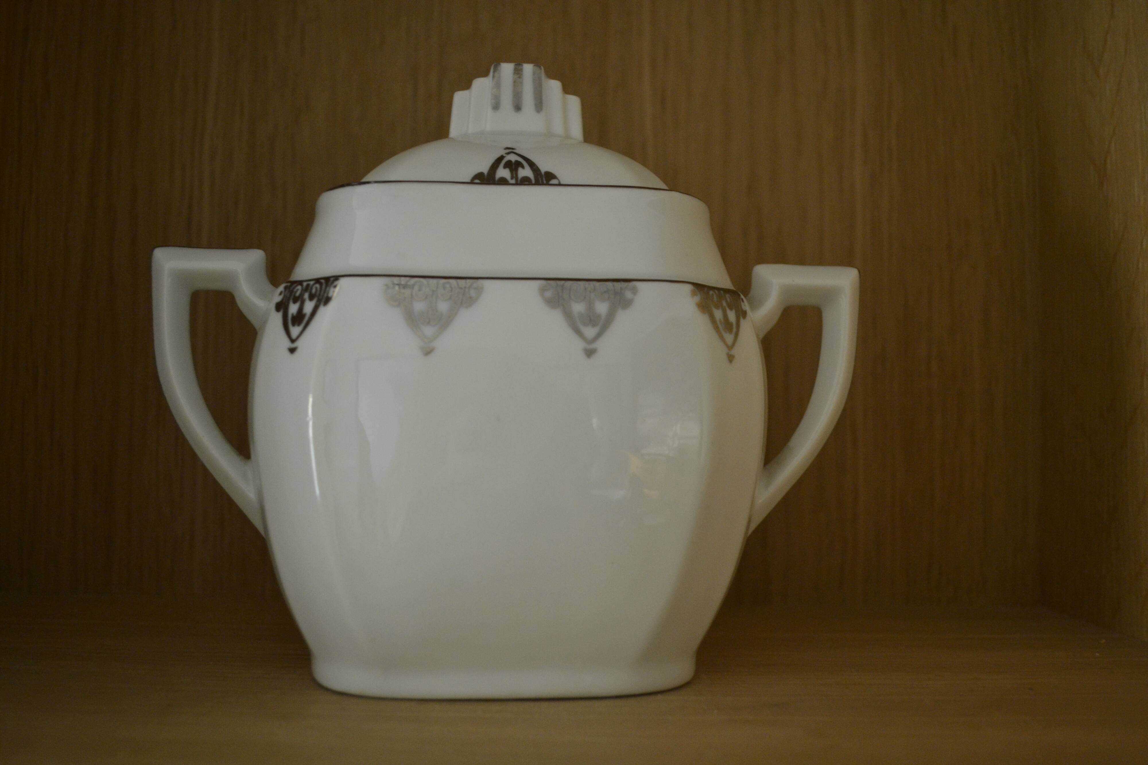 white sugar bowl art deco