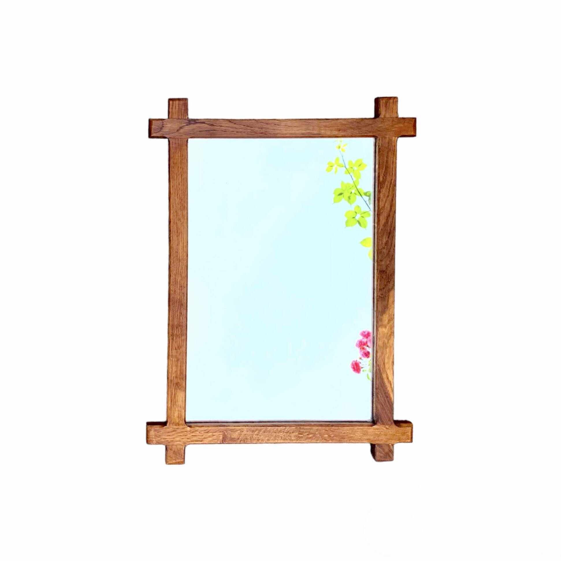 Vintage brutalist mirror with solid wood frame