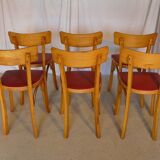 Six vintage Baumann bistro chairs in blond wood