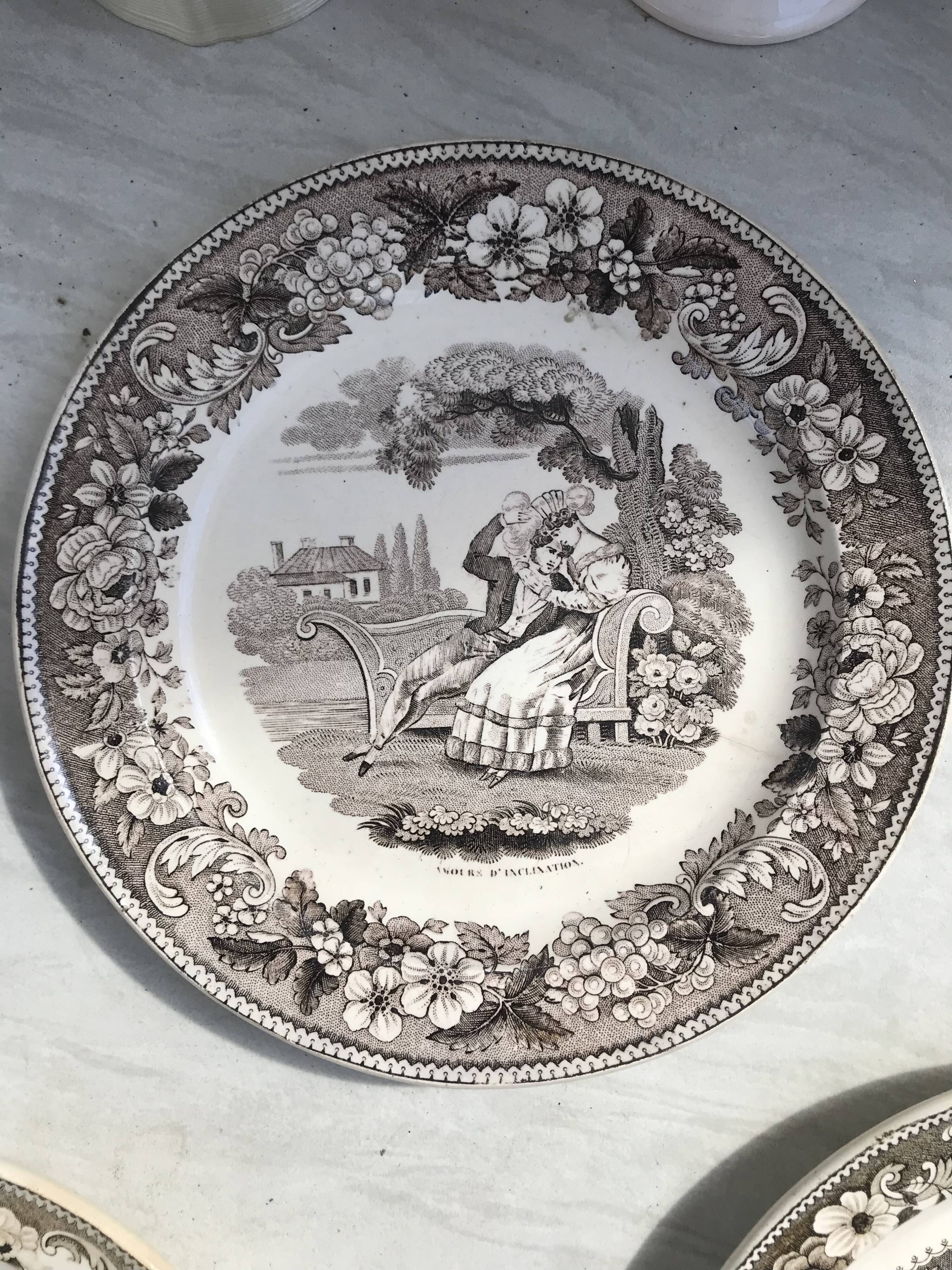 Set of 3 talking plates in Montereau earthenware "Louis Lebeuf Montereau"