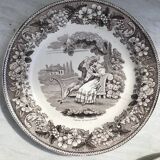 Set of 3 talking plates in Montereau earthenware "Louis Lebeuf Montereau"