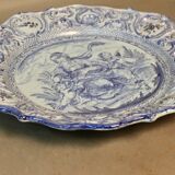 Plat creux rond en faïence bleue diamètre 48 cm signé