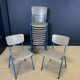 Set of 12 gray wood school chairs with blue feet Netherlands 70s/80s
