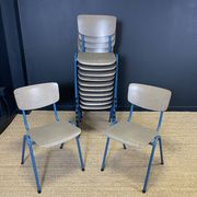 Set of 12 gray wood school chairs with blue feet Netherlands 70s/80s