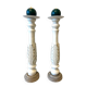 Pair of Candlesticks Candlesticks Turned Wood Carved Bleached Deco Art