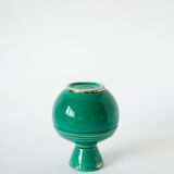 Barbotine vase / ceramic, green and gold, 1960