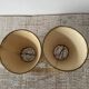Pair of small old orange lampshades with trimmings