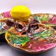 Vintage Vallauris A.M. plate – quadrilobed enamelled bowl with lemon – 50s