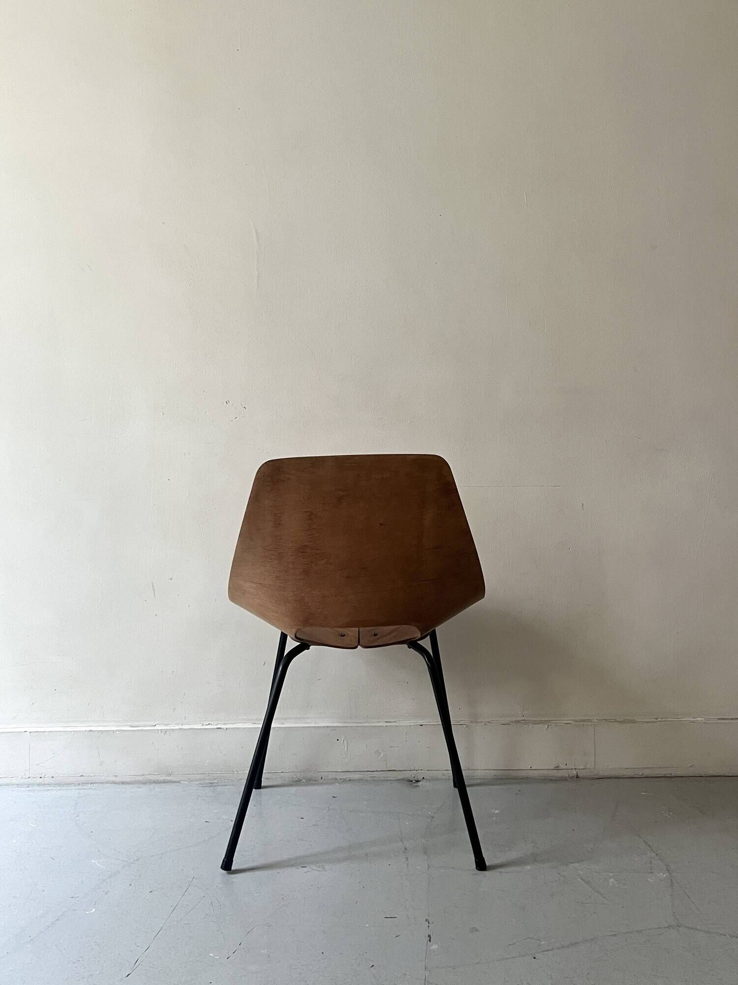 Barrel chair wood & metal by Pierre Guariche for Steiner Paris 1950