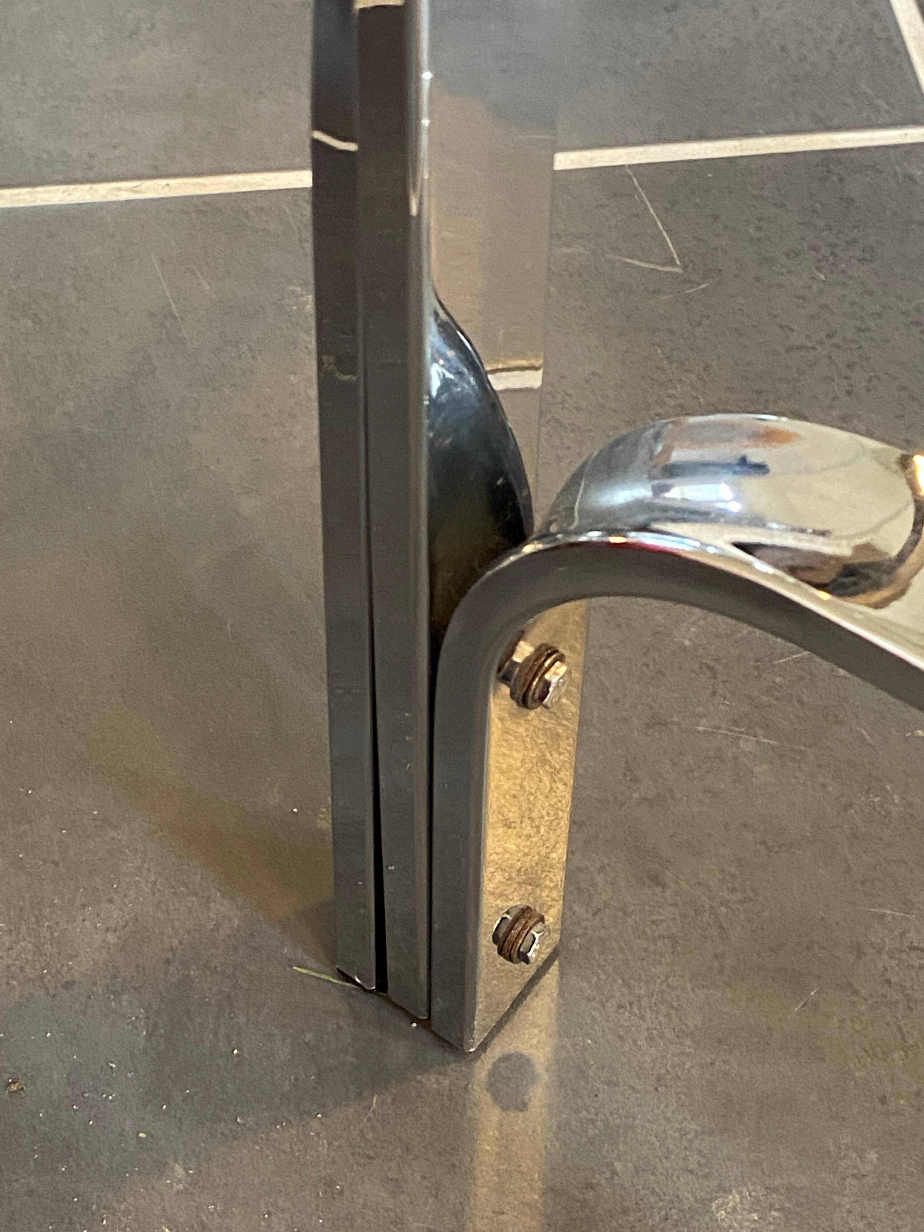 Table basse double plateau verre chrome style Bauhaus vintage 1970