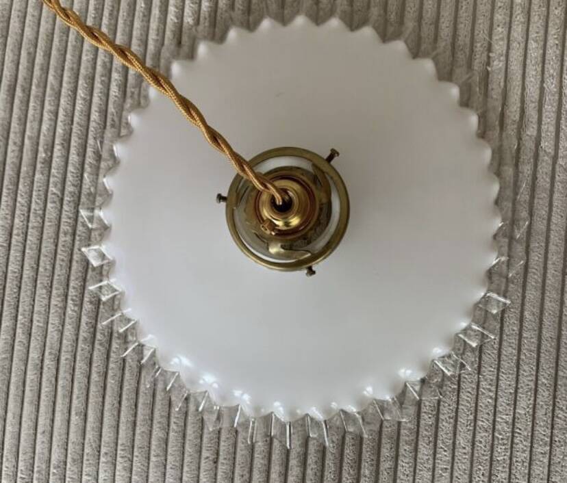 Old pairs of vintage white opaline pendant lights