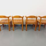 Suite de 4 fauteuils en pin des années 60 70
