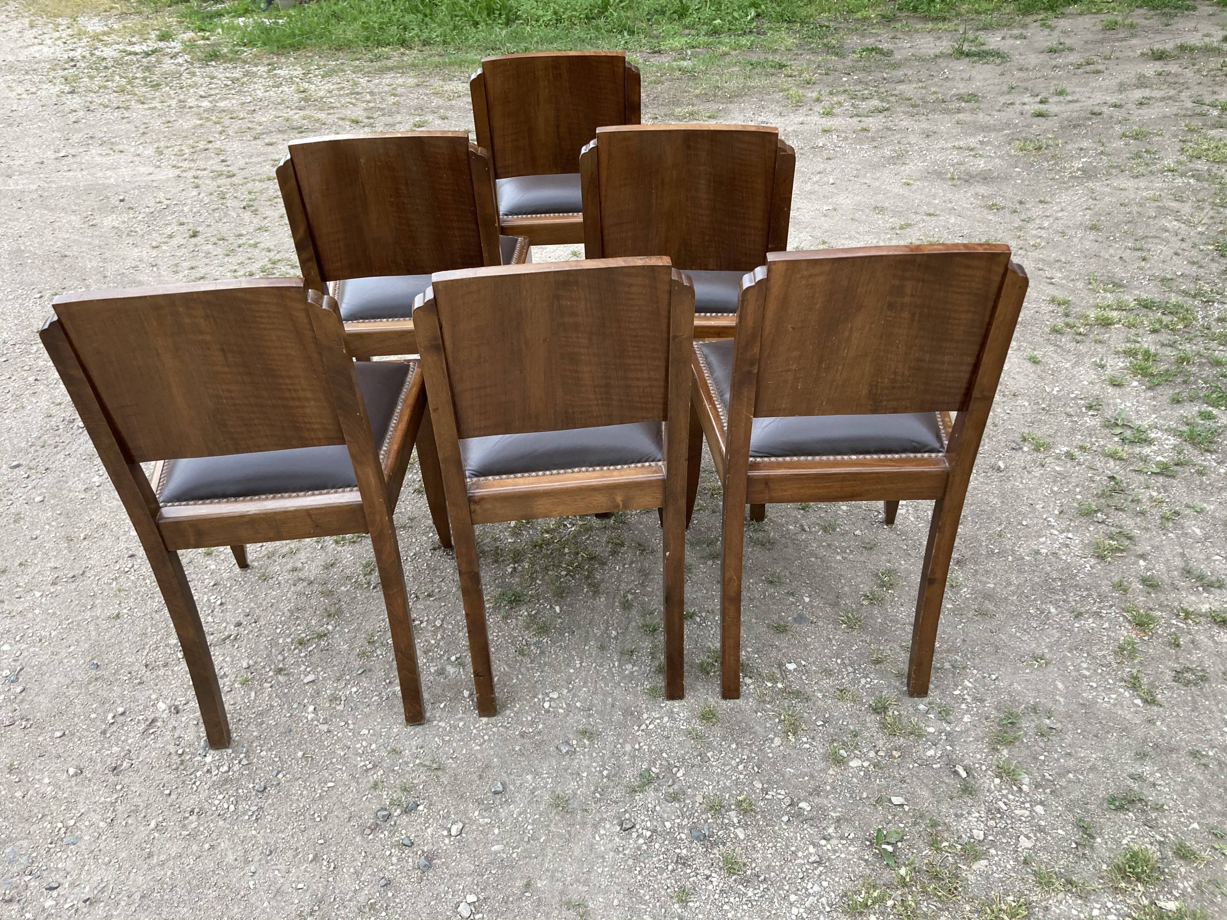 Set de 6 chaises art déco assise cuir