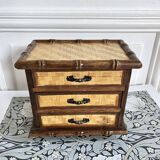 Boîte à bijoux commode 3 tiroirs bambou vintage