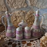 table server oil, vinegar, mustard, salt and pepper shakers with tray