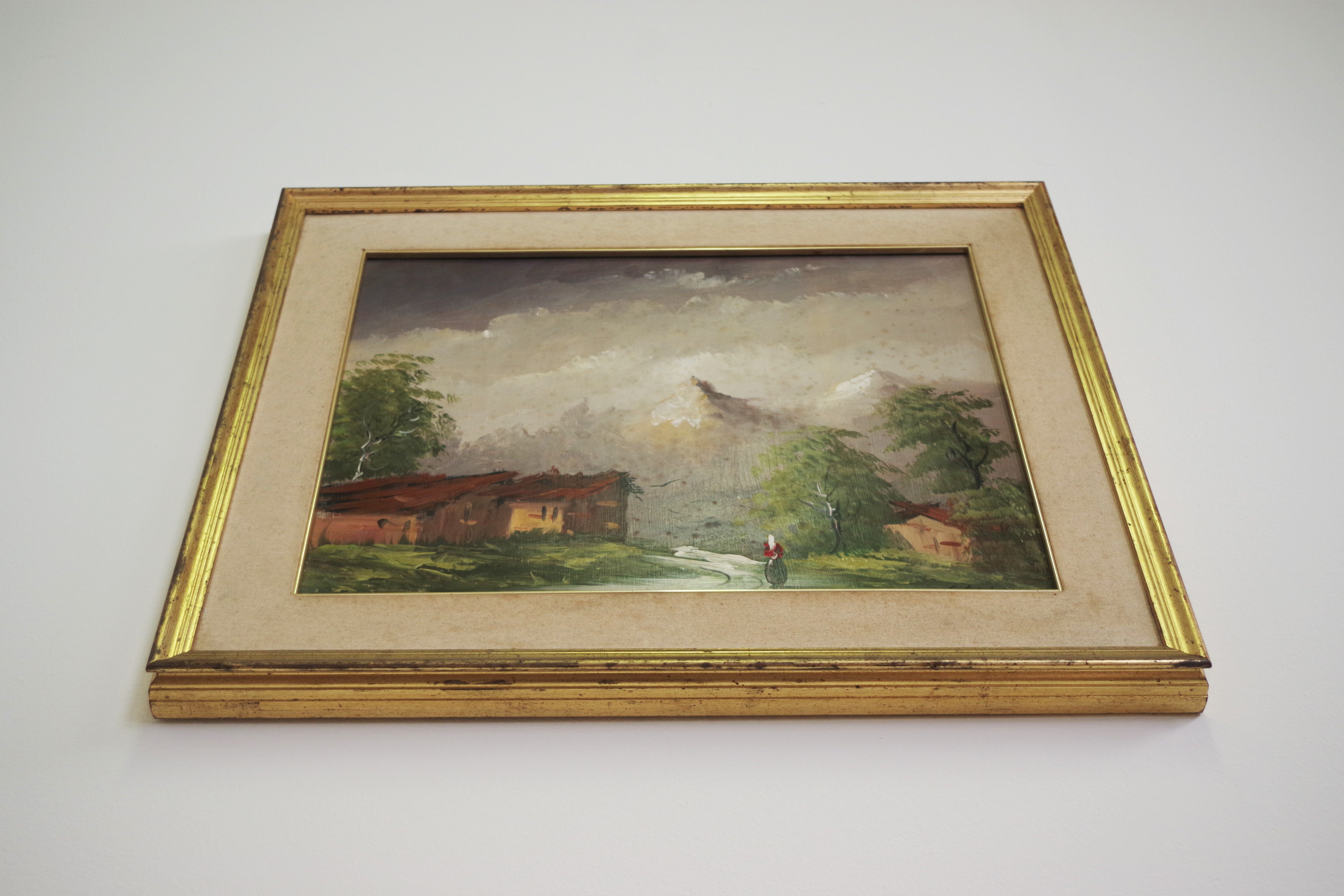 Oil painting on canvas, mountain landscape, Cakv