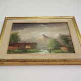 Oil painting on canvas, mountain landscape, Cakv