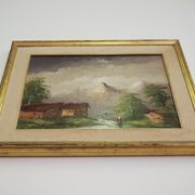 Oil painting on canvas, mountain landscape, Cakv