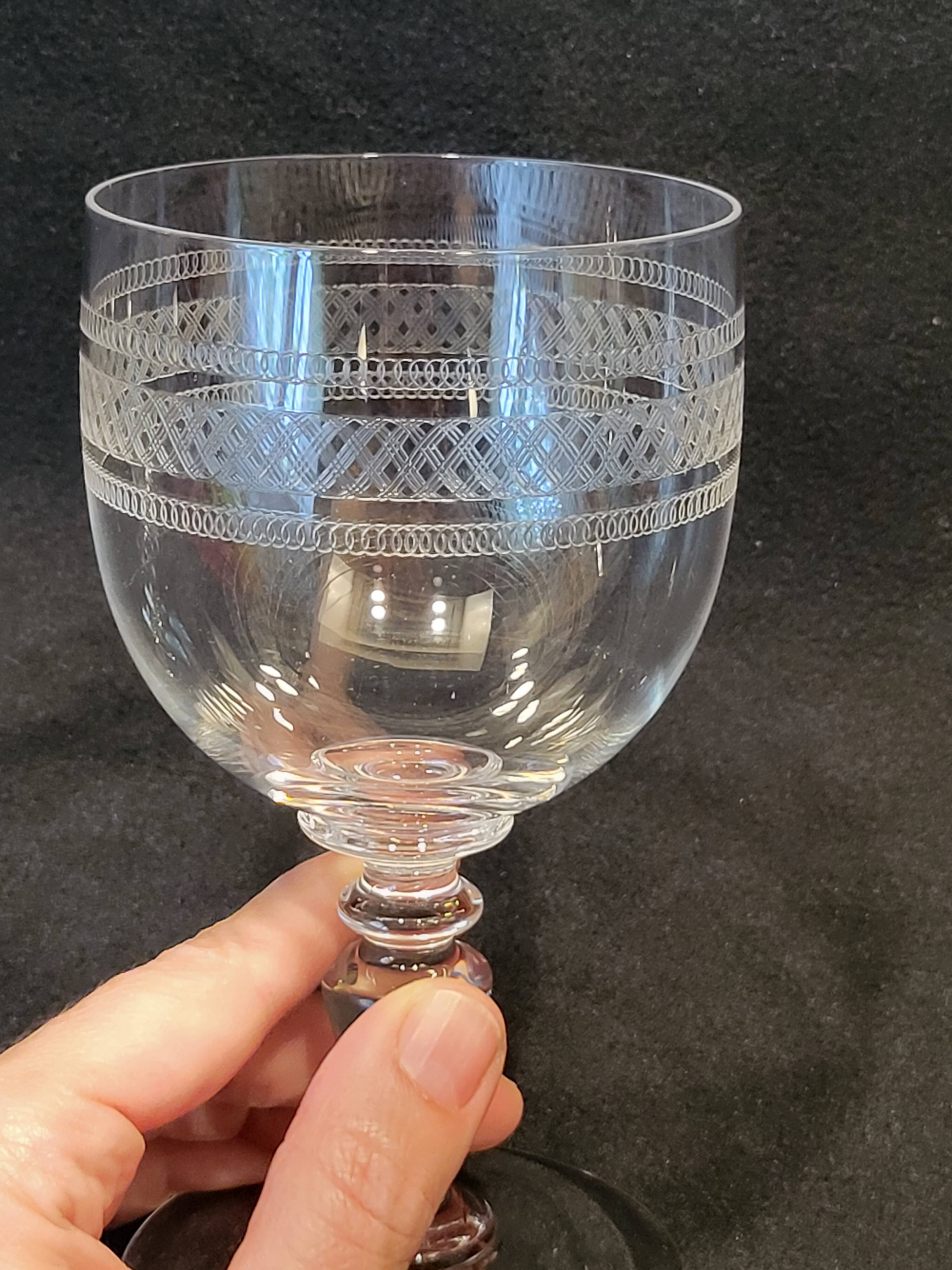 2 Baccarat crystal water glasses, balloon shape model engraving 1423