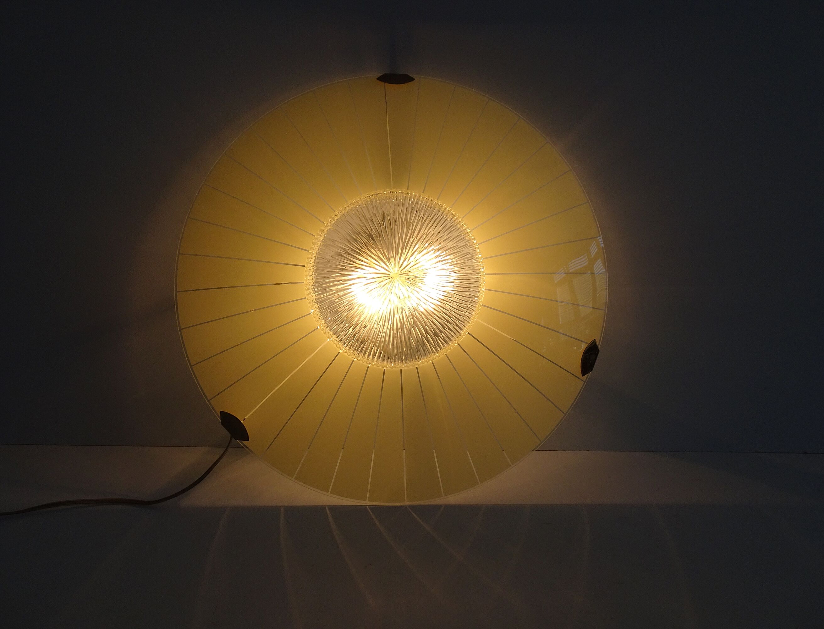 Mid-century wall or ceiling lamp made of glass with a graphic pattern