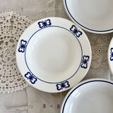 4 vintage mismatched deep plates blue white porcelain bistro butterflies