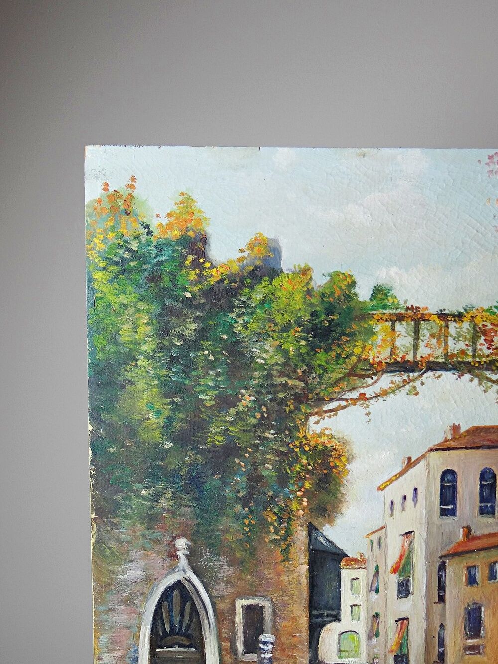 Venetian tableau oil on panel vintage/old canal and façades