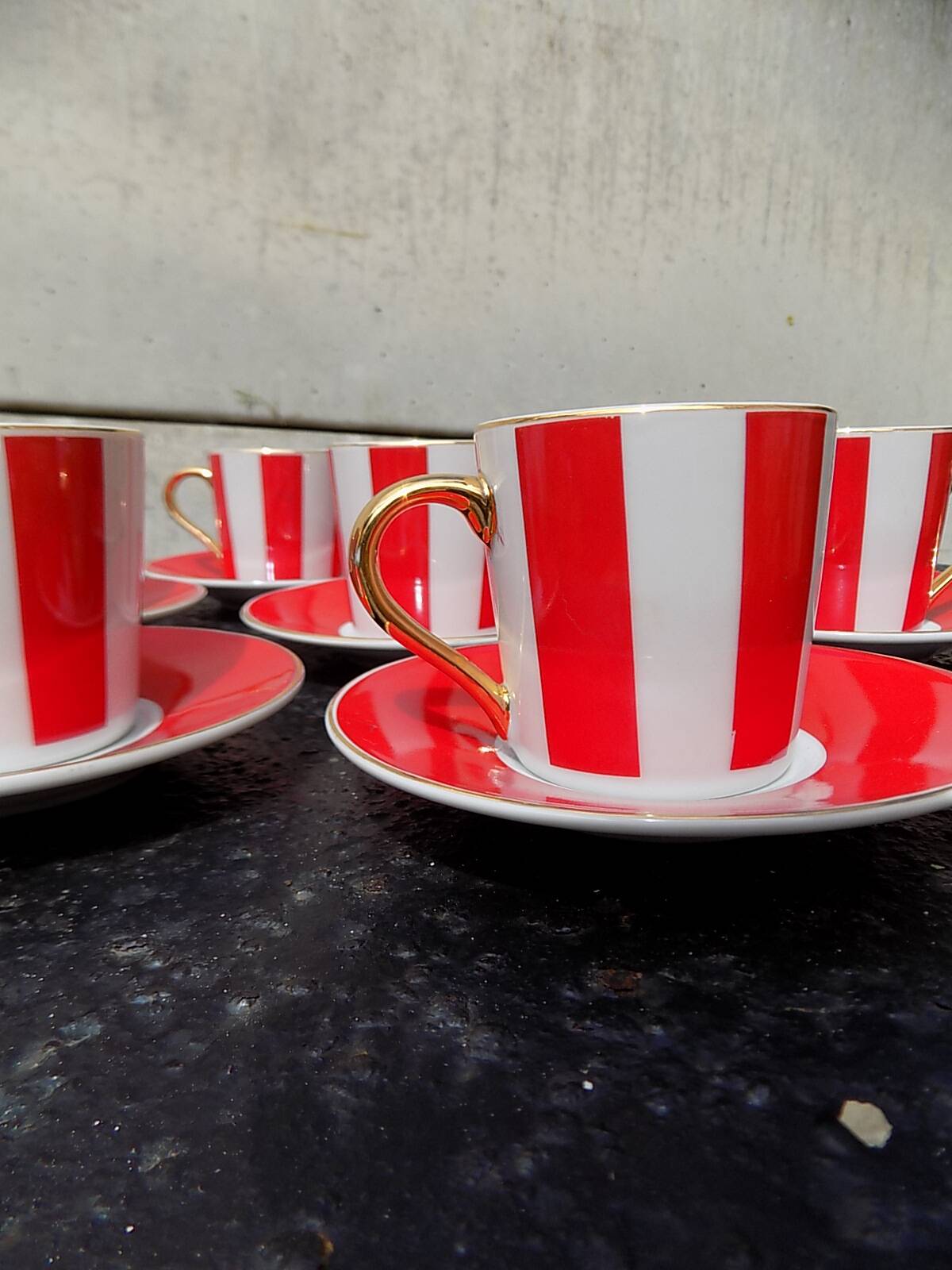 Striped cups and saucers