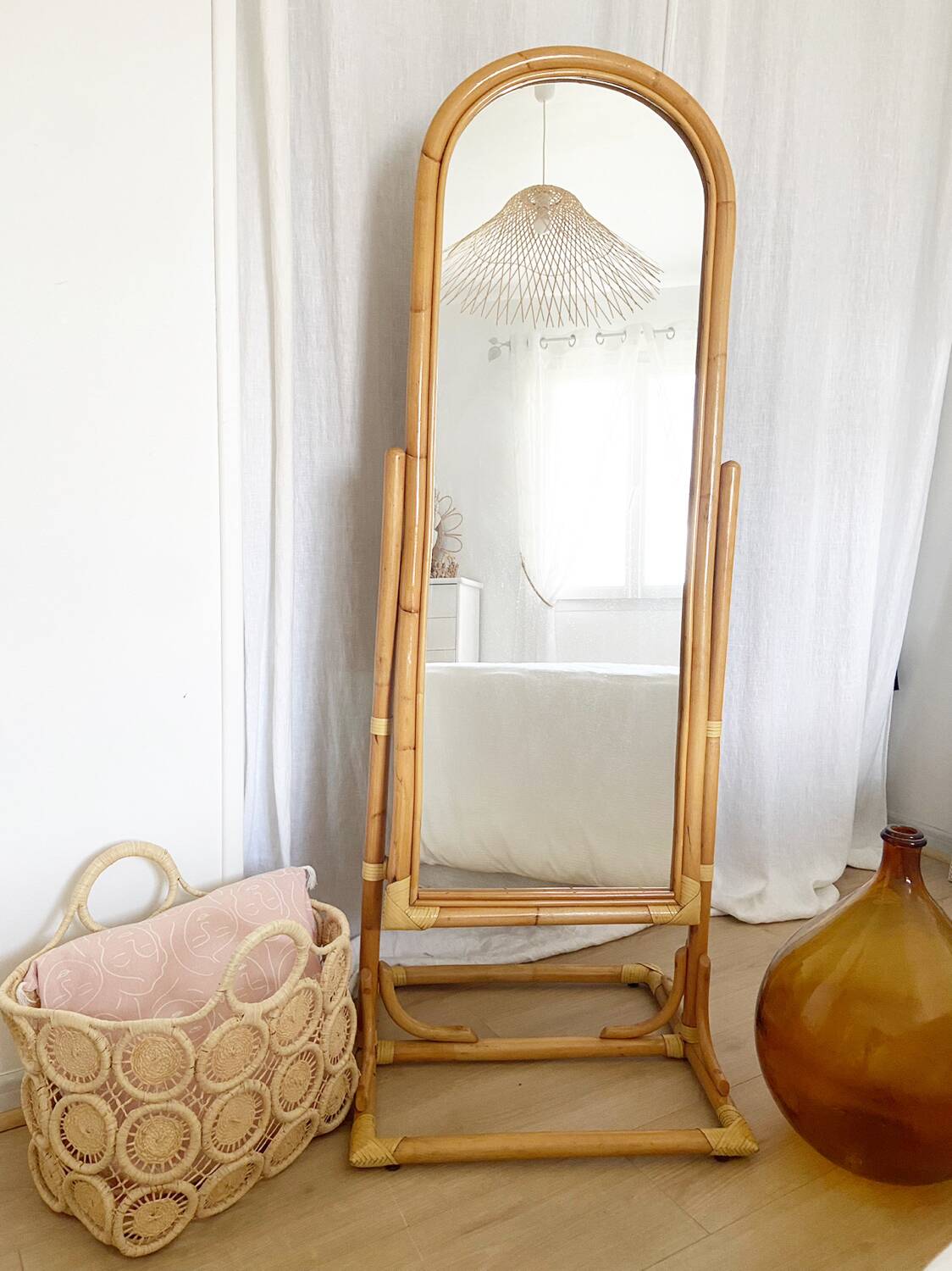 Vintage bamboo psyche mirror