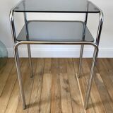 Side table in chrome and smoked glass 70s