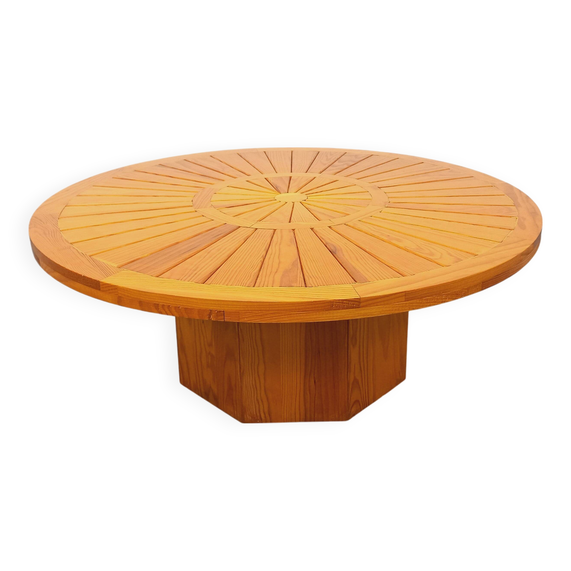 Vintage round pine coffee table from the 70s