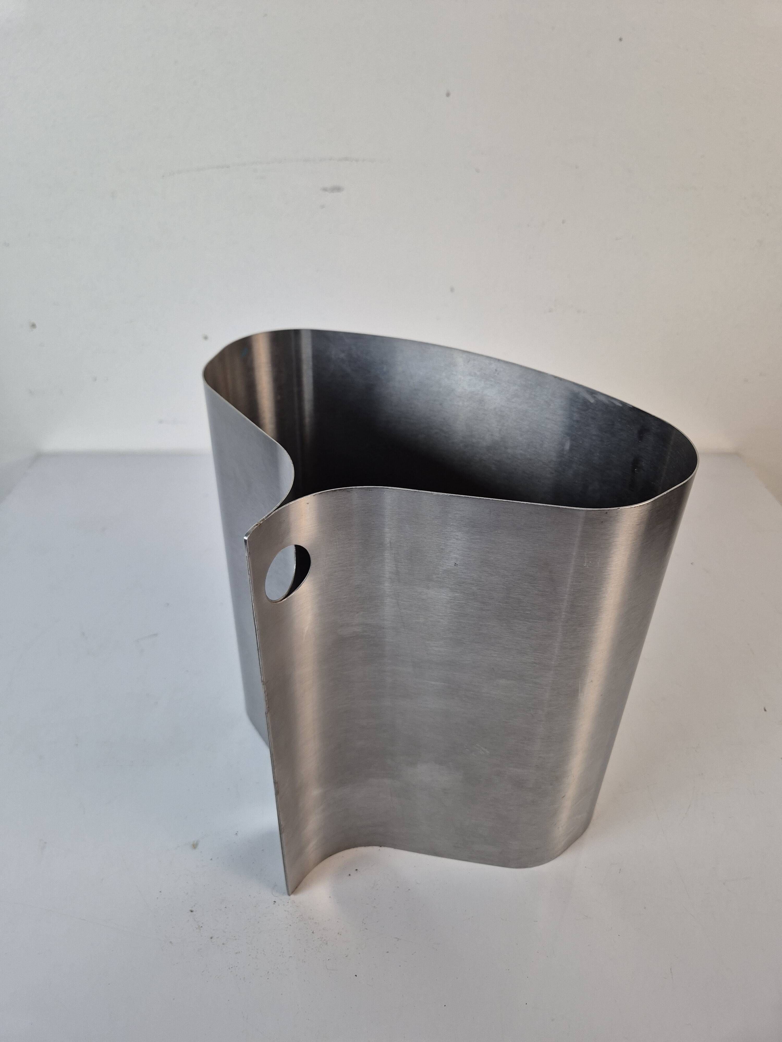 Stainless steel wastebasket by Xavier Féal for Inox Industrie.