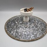 Old pendant light in speckled gray enameled sheet metal