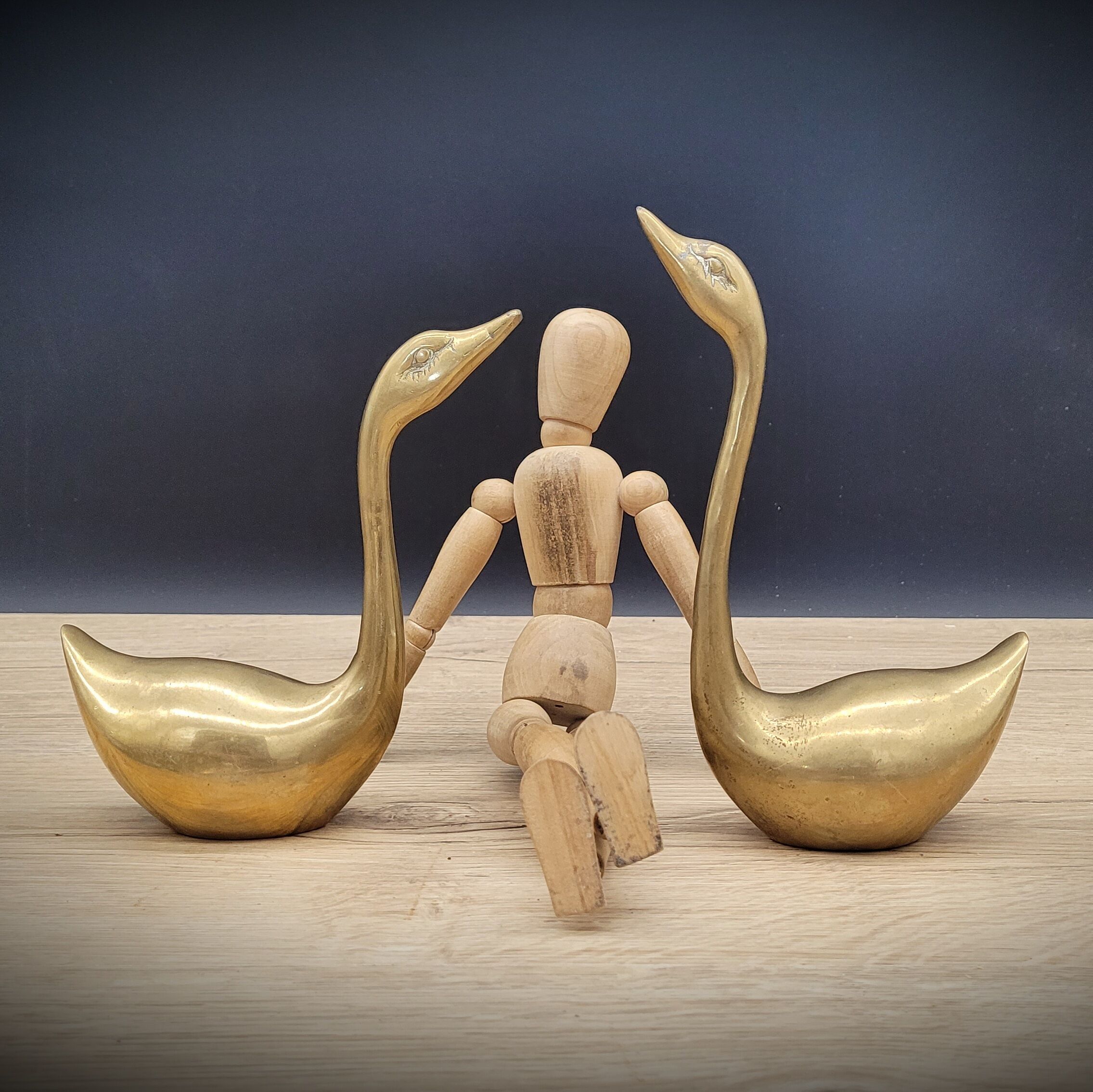 Duo of brass swans