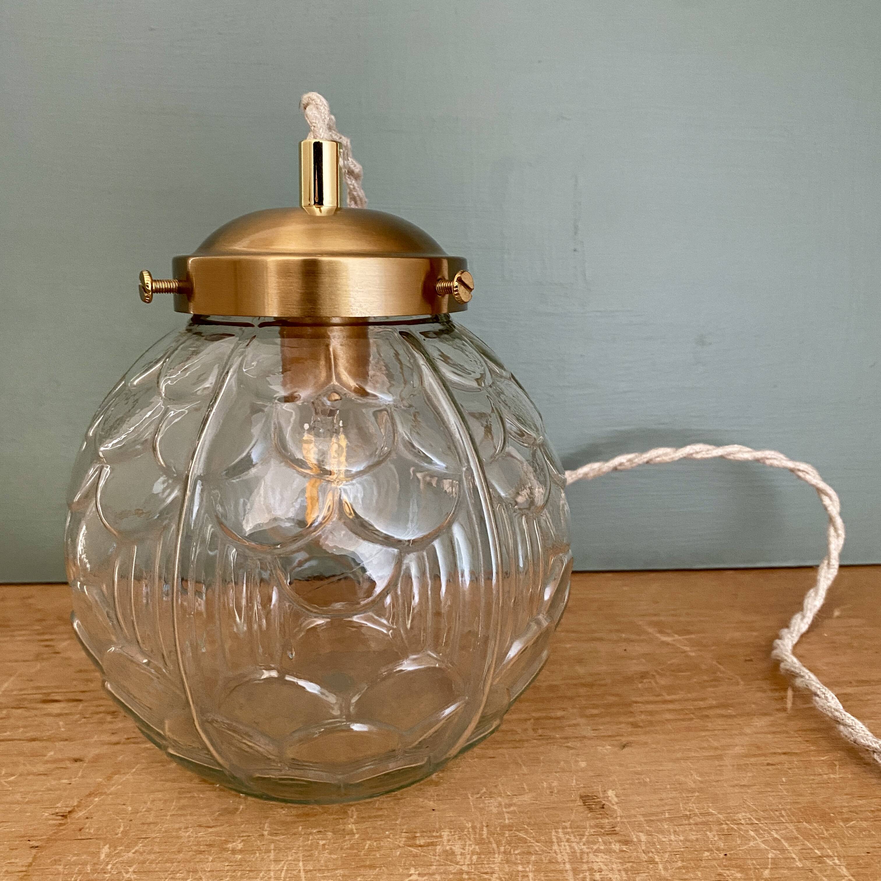 Vintage art deco glass globe portable lamp or table lamp