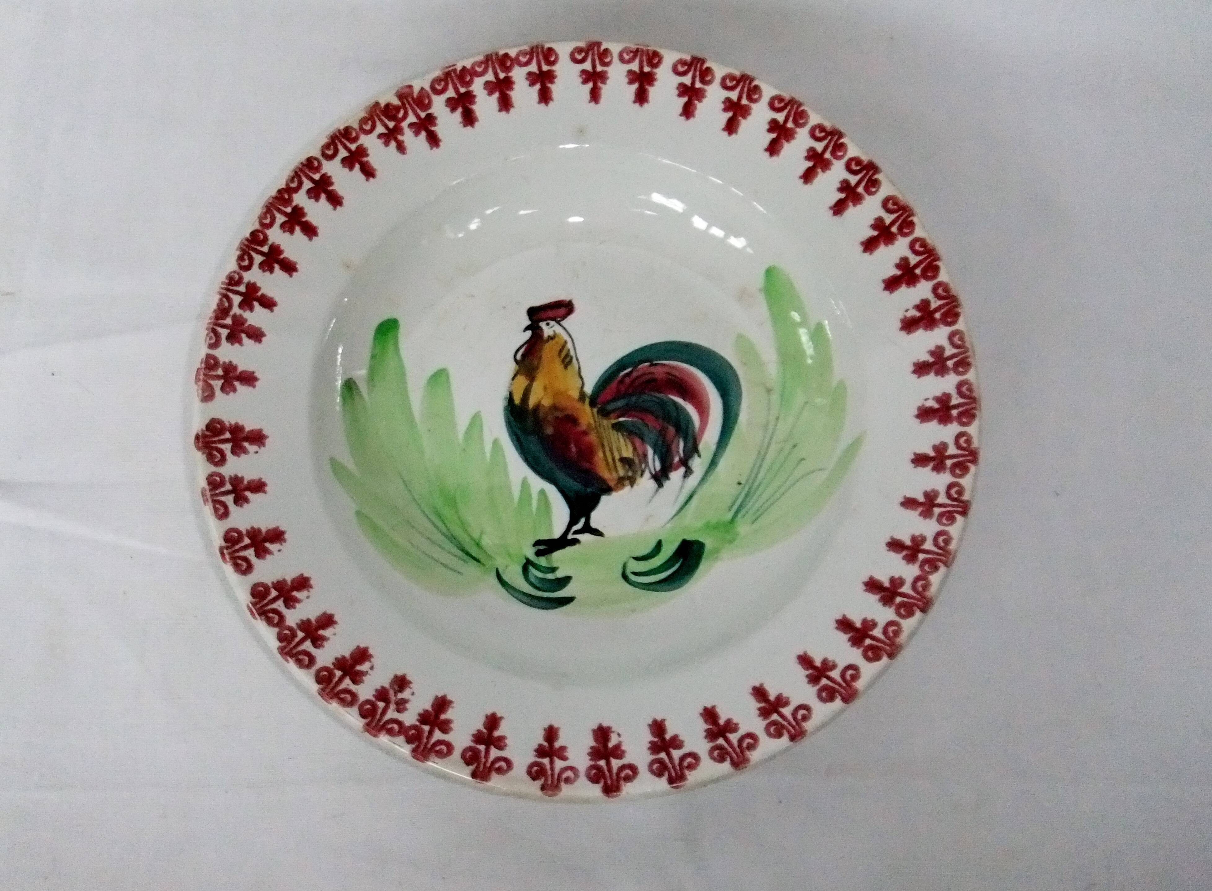 Old dish plate decor of rooster Moulin du Loups Hamage