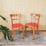 Vintage Wooden Dining Chair: Red Leather Seat, Mid-Century Modern