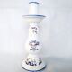 Old Rouen style earthenware candle holder decorated with flower basket 25 cm