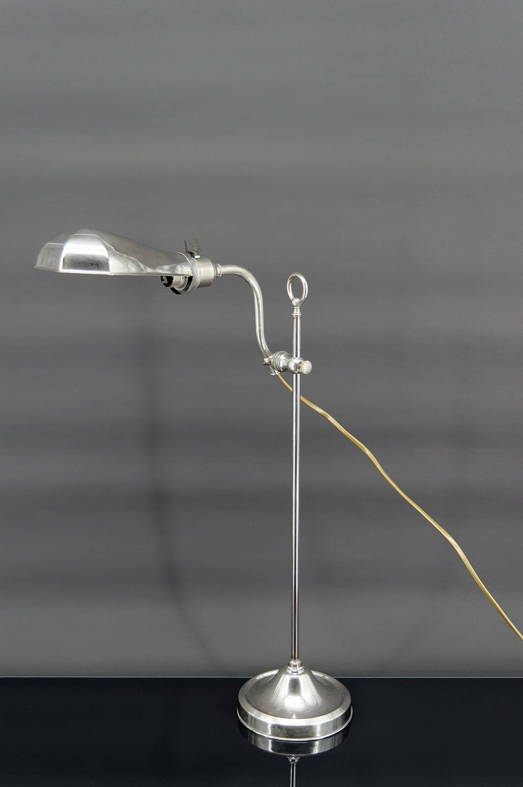 Workshop lamp in aluminum and nickel, adjustable with raise-lower system, France, circa 1900