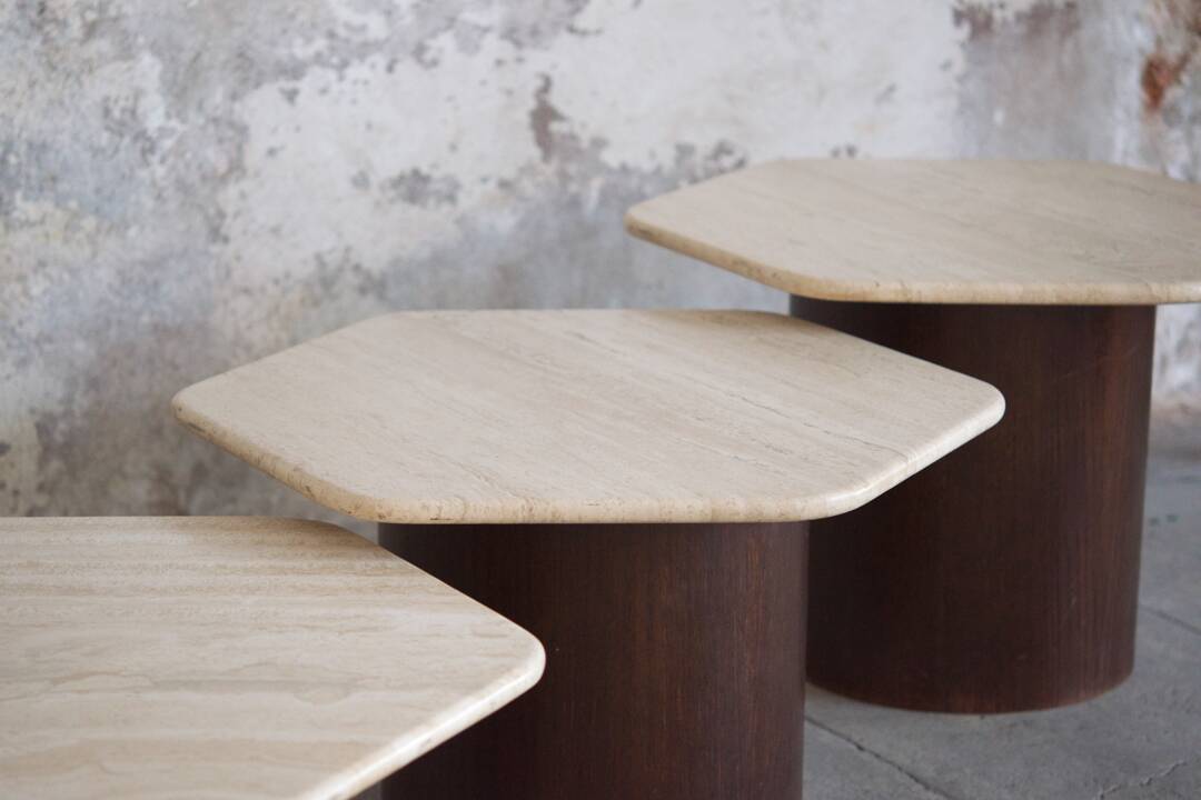 Three Gigogne Travertine coffee tables 1960