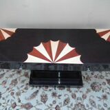 Pyramid-shaped console made entirely of beech wood, elm magnifying glass and rosewood