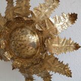 Vintage sunburst ceiling light, gold, floral pattern, 50s brutalism