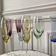 Set of 10 very high champagne flutes in colored glass 70s