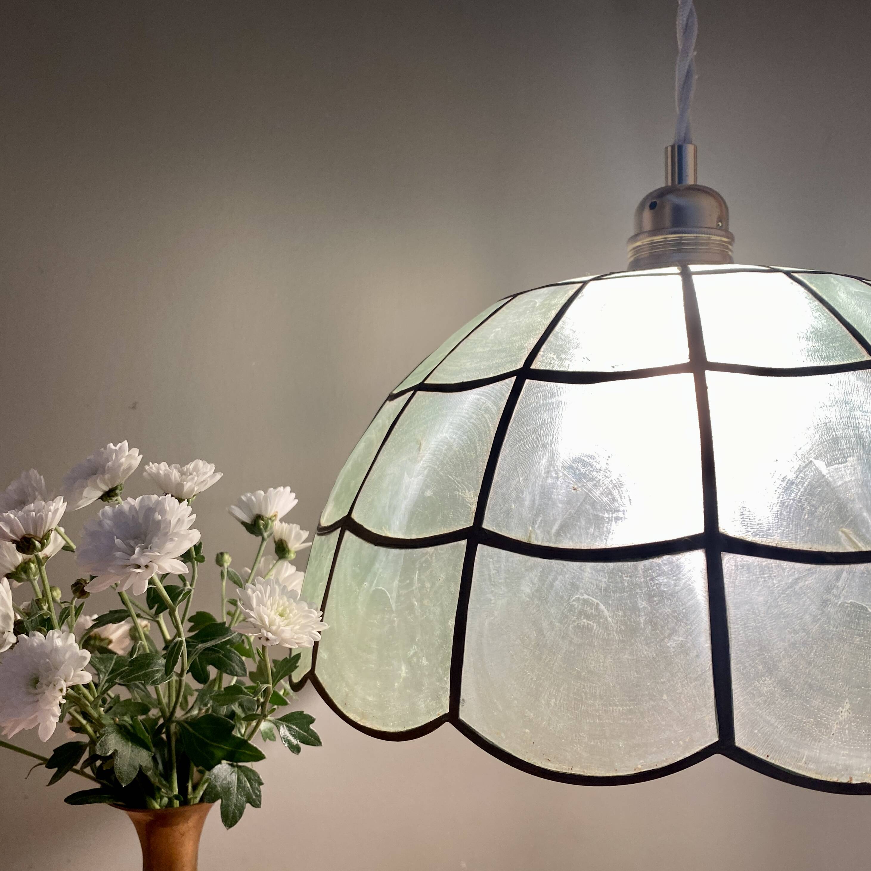 Suspension abat-jour vintage en nacre verte