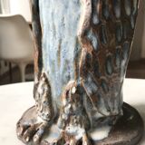 Large Owl vase in enameled stoneware signed