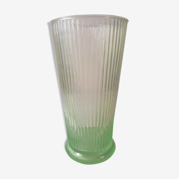 Vase cannelé en verre ouraline bullée vintage