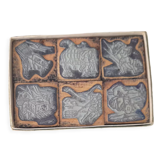 Vintage Complete School Box with Six Rubber Stamps About Prehistoric Cargo Transport.