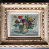 Painting - oil on canvas still life with dahlias