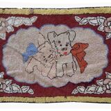Old American Carpet Hooked handmade 55cm x 87cm 1930s, 1C458